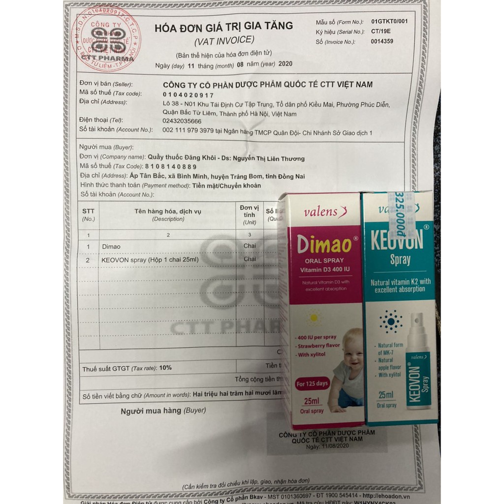 COMBO 2 HỘP Dimao Oral Spray hỗ trợ phòng ngừa trường hợp thiếu vitamin D giúp hấp thu tốt canxi