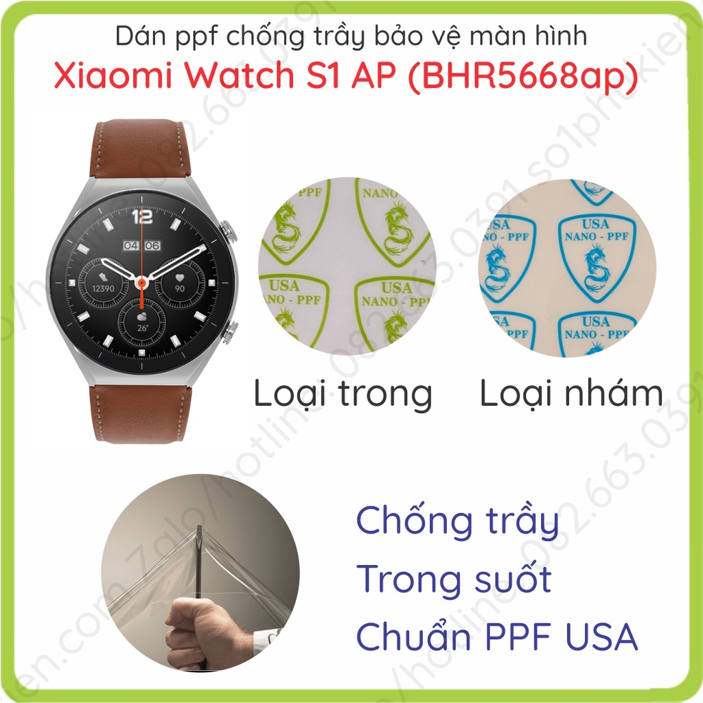 Dán ppf Xiaomi Watch S1 active AP (BHR5671ap) / S1 AP (bhr5668ap)/ Watch S1 46.5 mm chống trầy, bảo vệ màn hình