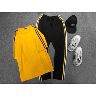 Sét áo thun 2 line tay lở + quần line pants 3 màu vàng, đỏ hồng