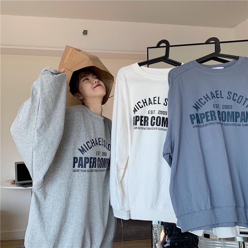 Áo Sweater Tay Dài Dáng Rộng In Họa Tiết Đơn Giản 3 Màu Phong Cách Hàn Quốc 2020 Cho Cặp Đôi