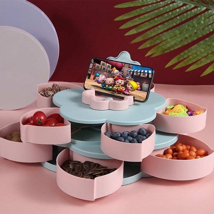 Khay đựng trái cây xoay được kèm giá đỡ điện thoại sáng tạo