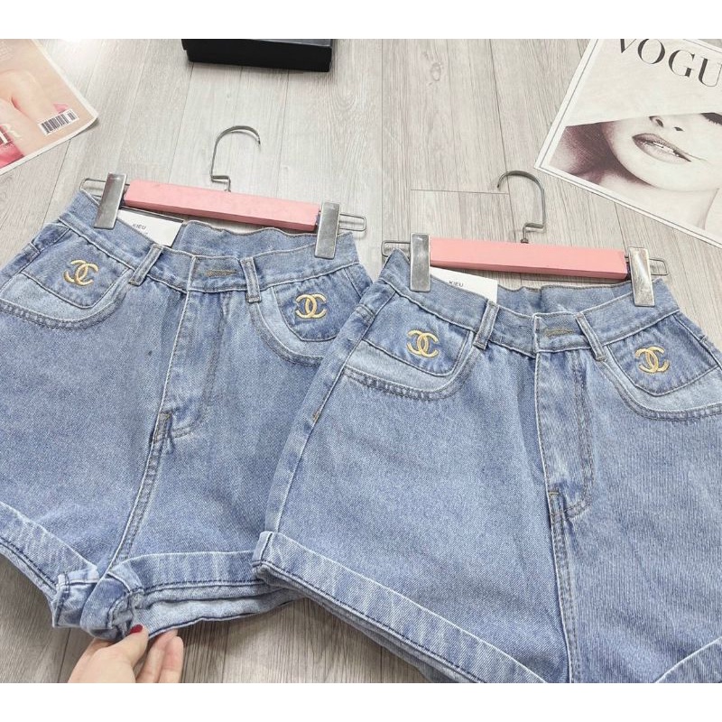 Quần short jean túi