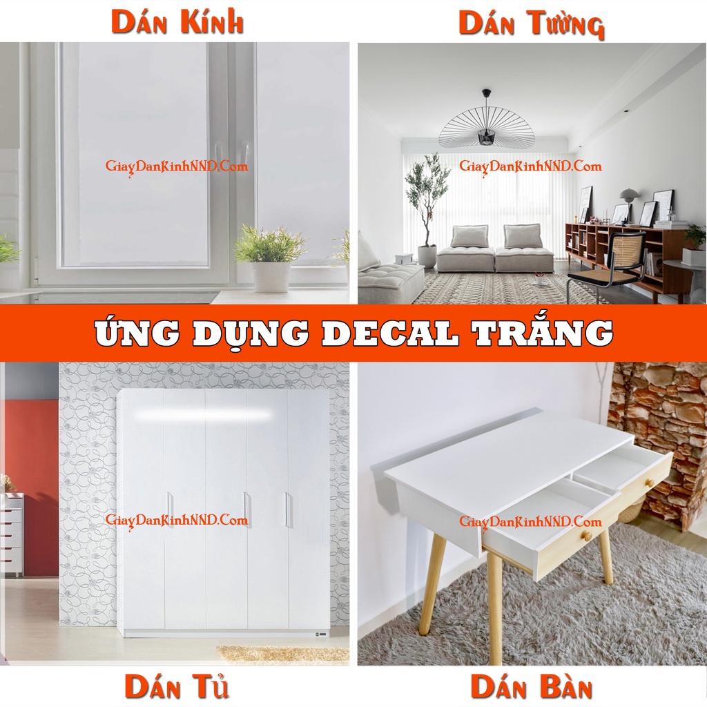 Decal Màu Trắng Dán Kính, Dán Xe, Dán Tường, Dán Điện Thoại Khổ 1.2m