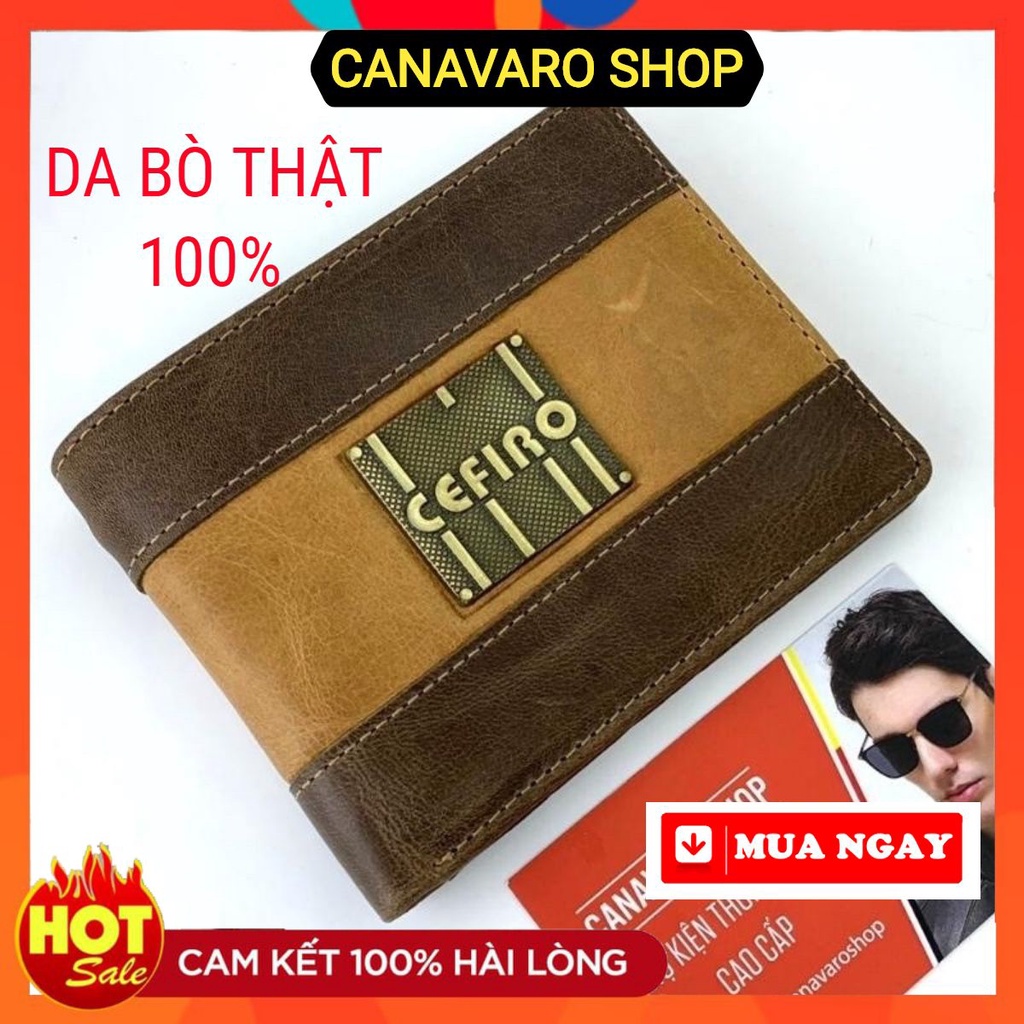 Ví nam cao cấp ngang da bò thật CEFIRO nhập khẩu chính hãng sang trọng fullbox size 12x9.5cm CANAVARO bảo hành 10 năm