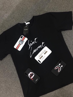 SLP - ÁO THUN NAM NỮ COTTON SAINT LAUREN, ĐEN VÀ TRẮNG CHỮ KÝ, ĐỦ TAGS, CAO CẤP, MỀM MÁT, MENSWEAR WOMENSWEAR TSHIRT