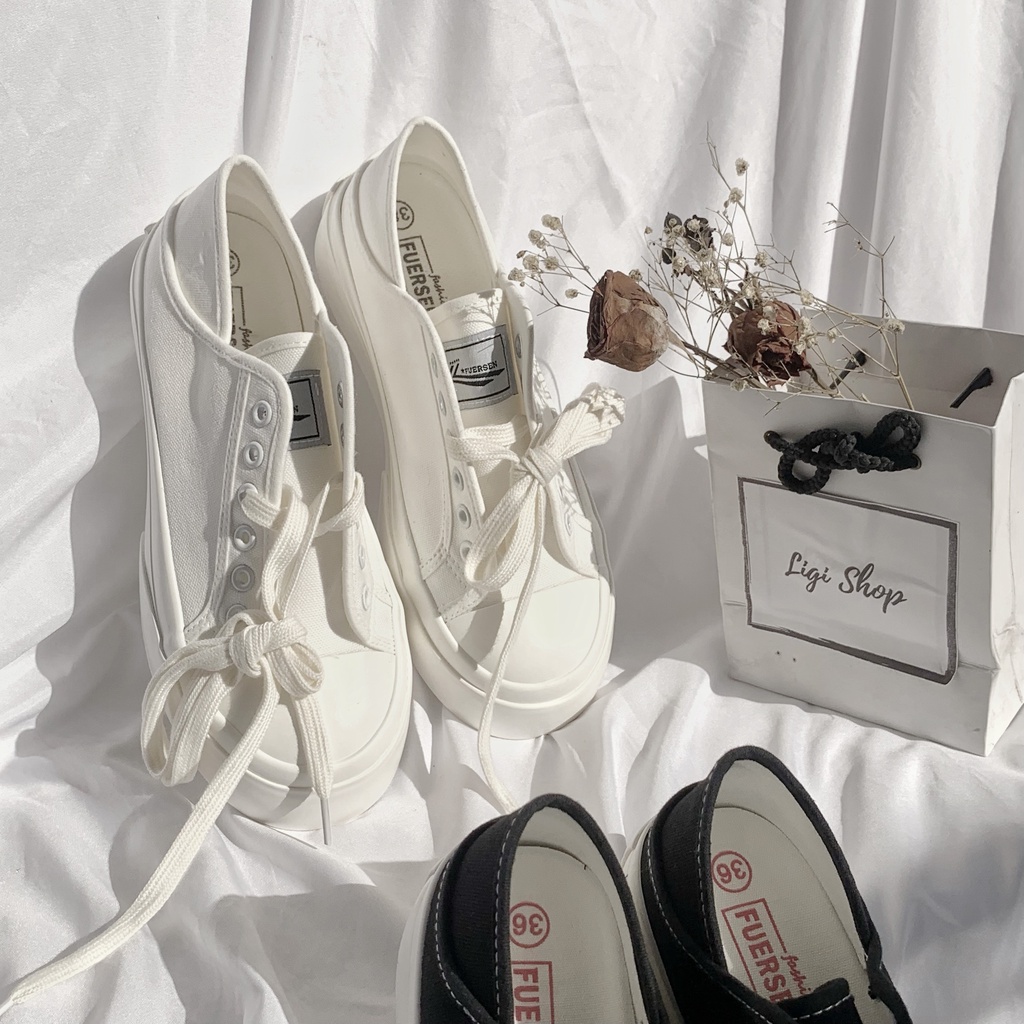 Giày thể thao giẫm gót đế bánh mì, giày sneaker dáng basic đi hai kiểu