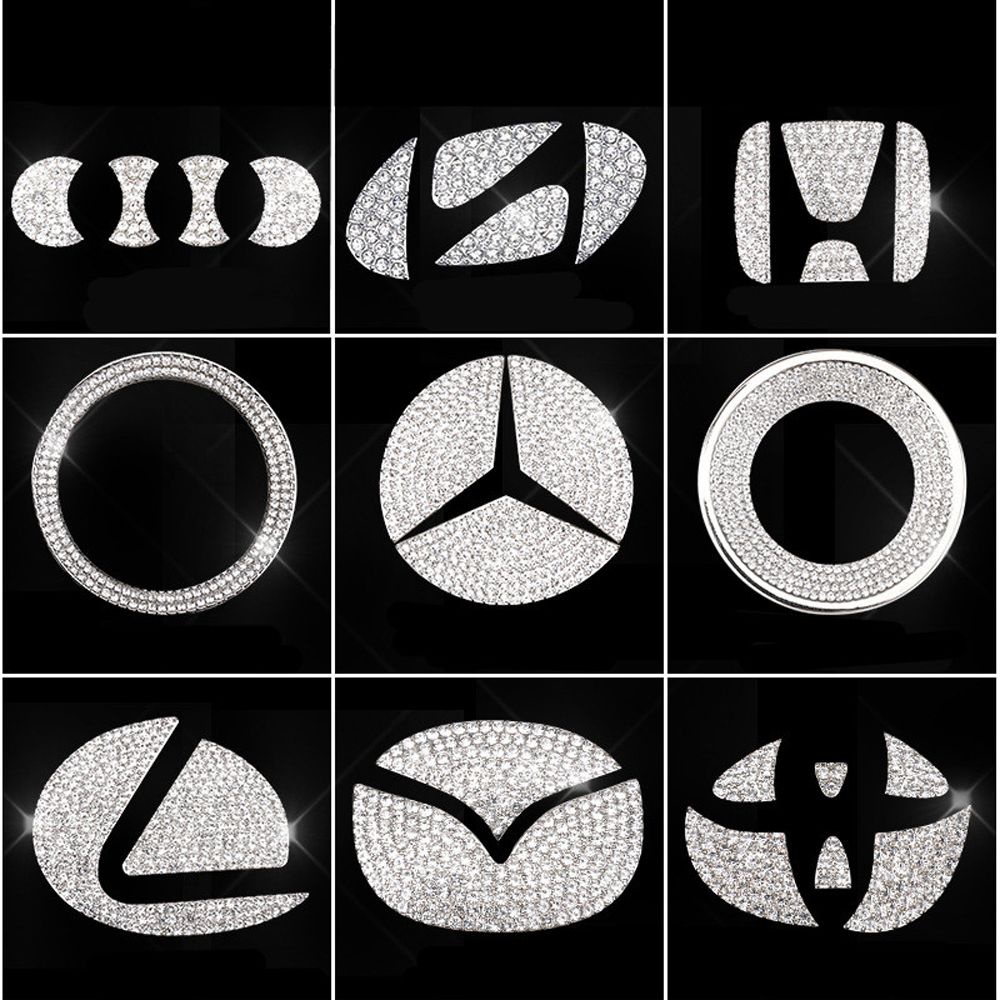 Phụ kiện miếng dán đính đá 3d trang trí logo vô lăng xe hơi Toyota Bmw Vanes1 Mazda