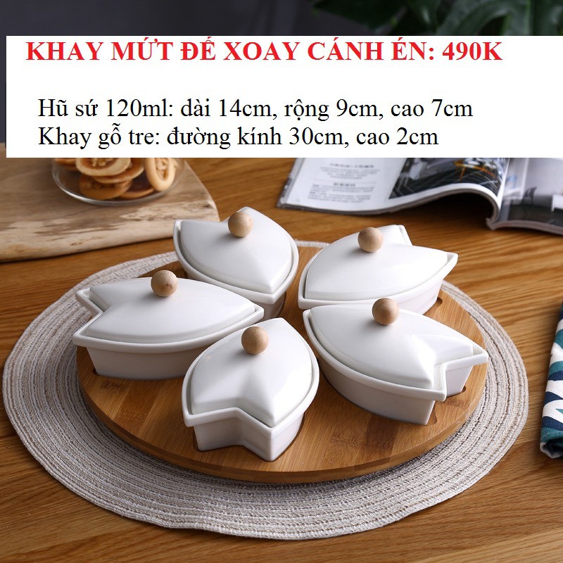 (SẴN) Khay mứt đế xoay Cánh én mùa xuân  - Khay bánh kẹo Tết phong cách Bắc Âu - Sứ cao cấp xuất khẩu phong cách Bắc Âu