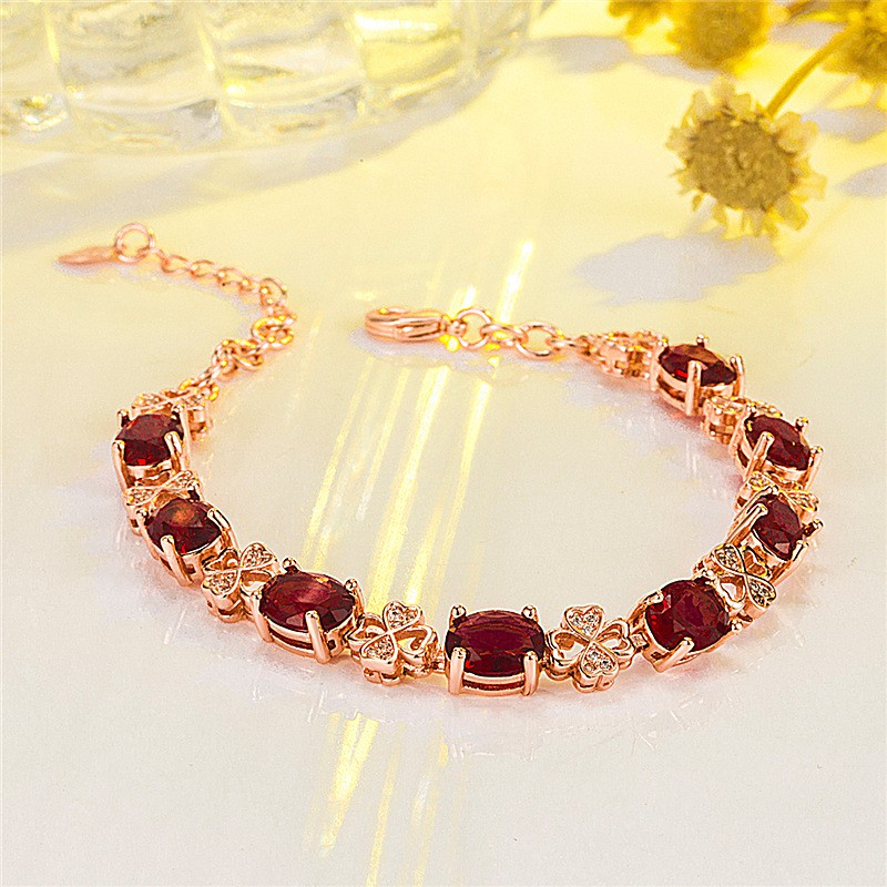 Vòng Tay Mạ Vàng Hồng Đính Đá Ruby Thời Trang