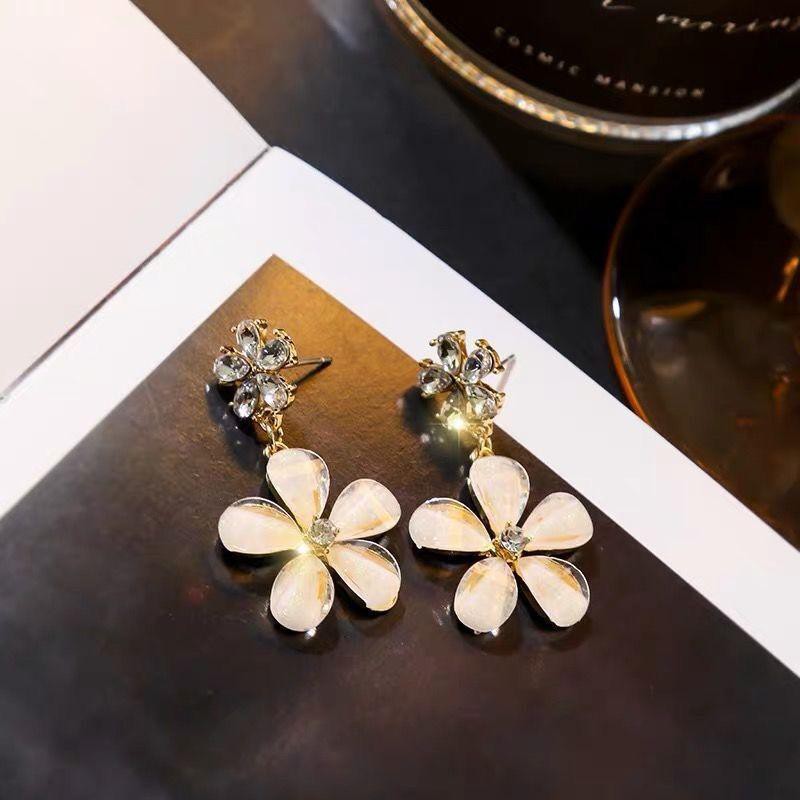 Khuyên tai HOA ĐÁ CAM bông tai thời trang nữ đính đá sang trọng