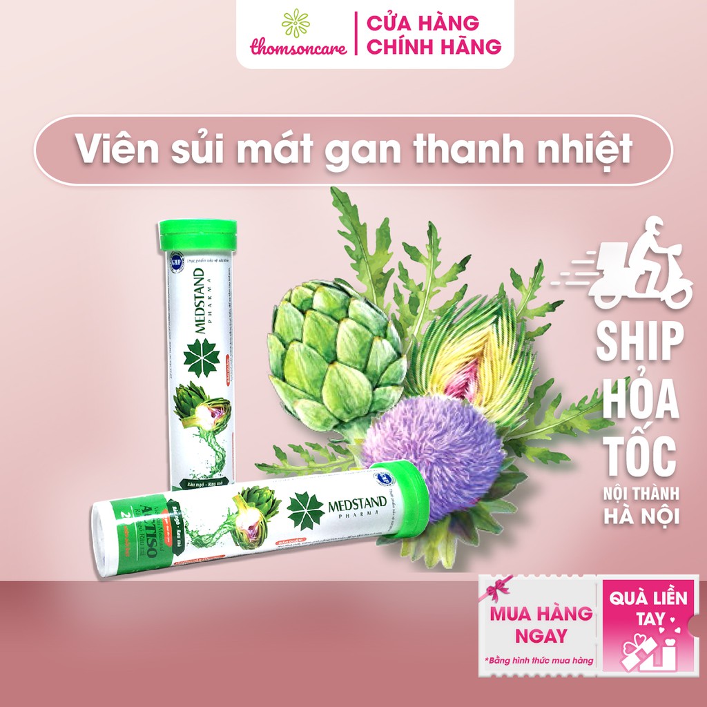 Viên sủi Actiso Râu Ngô Rau Má - Giúp thanh nhiệt cơ thể, mát gan, làm nước giải khát- Tuýp 20 viên Medstand