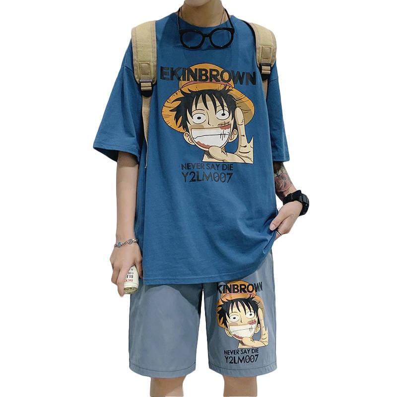 Summer In Anime Thể thao Set Men Tide Mã lớn Tay áo ngắn Áo thun Quần short Quần short nam phù hợp
