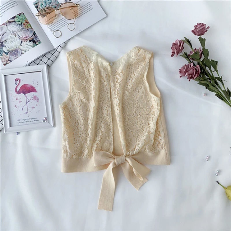 AMOI Áo Dệt Kim Không Tay Phối Ren Thời Trang Dành Cho Nữ