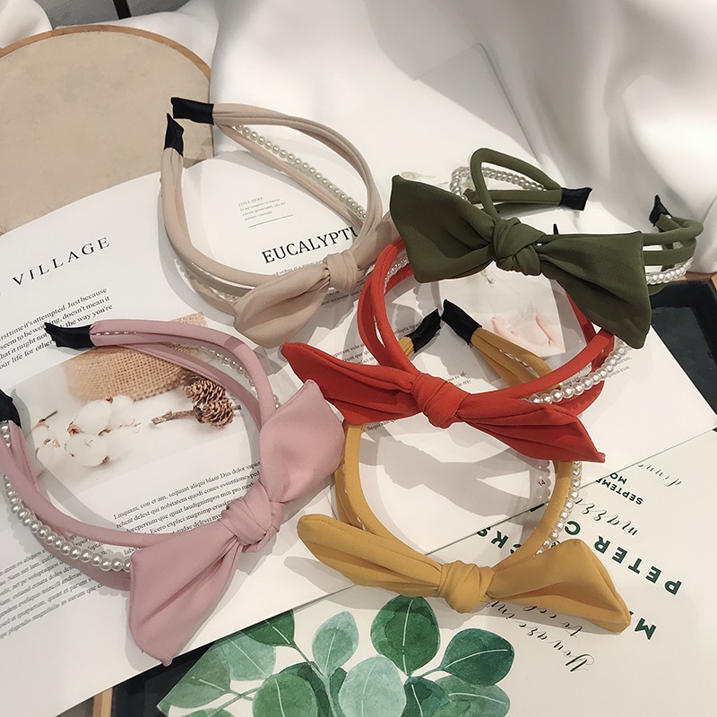 Băng Đô Cài Tóc Hình Nơ Đính Ngọc Trai Thanh Lịch Cho Nữ