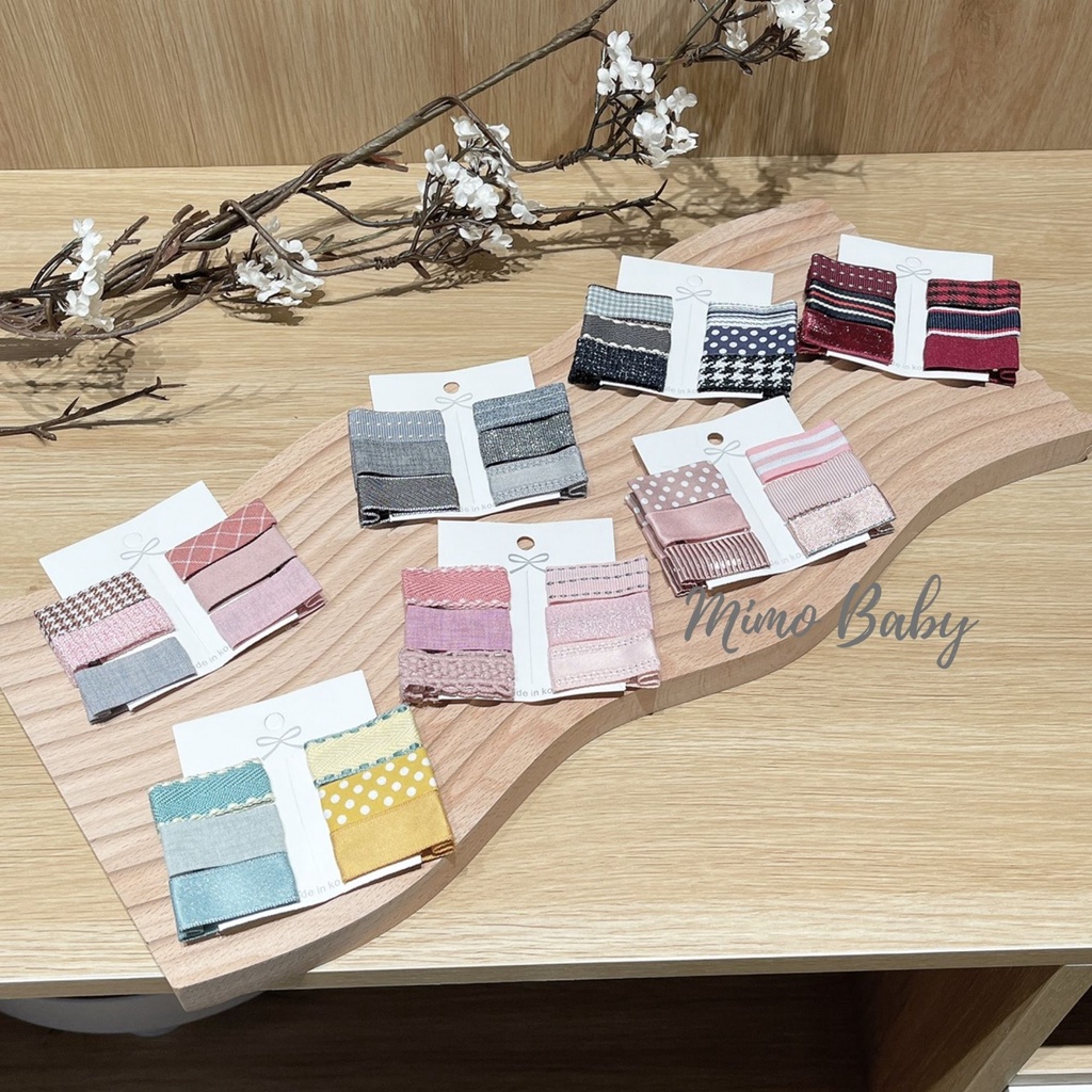 Set 6 kẹp tóc bọc vải phong cách vintage đáng yêu cho bé gái Mimo baby KT14