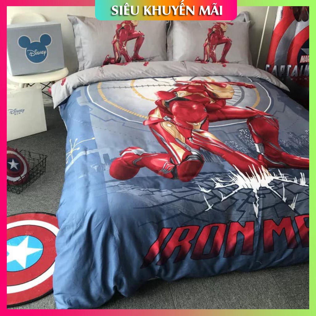 Bộ Chăn ga gối 4 món cotton 100% disney trẻ em cực mềm mượt xuất khẩu người sắt ironmen