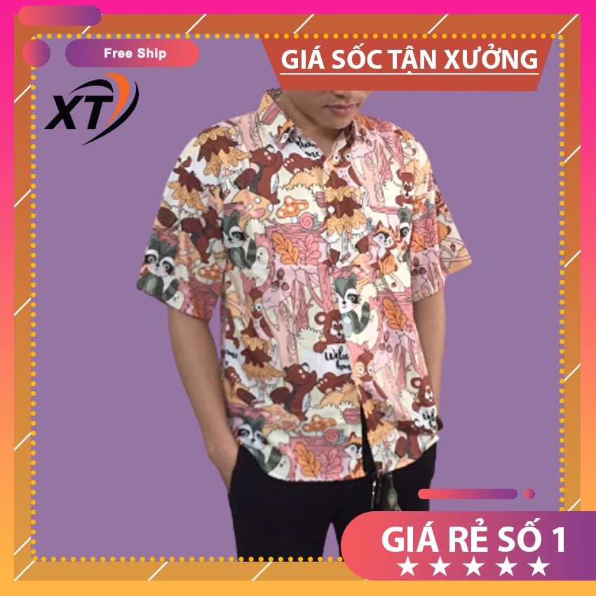 Áo sơ mi, áo sơ mi nam nữ unisex in hình mèo cute, chất vải poly mềm mát trẻ trung, cá tính QC5