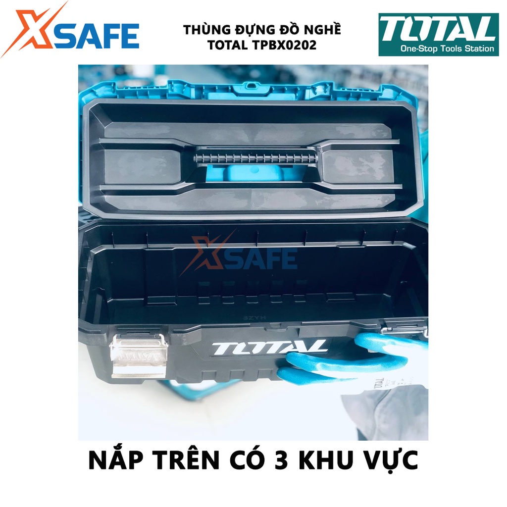 Hộp dụng cụ khóa kim loại TOTAL TPBX0202 Thùng đựng đồ nghề tải tối đa 20KG, khóa kim loại, tay cầm độ bền cao - [XSAFE]