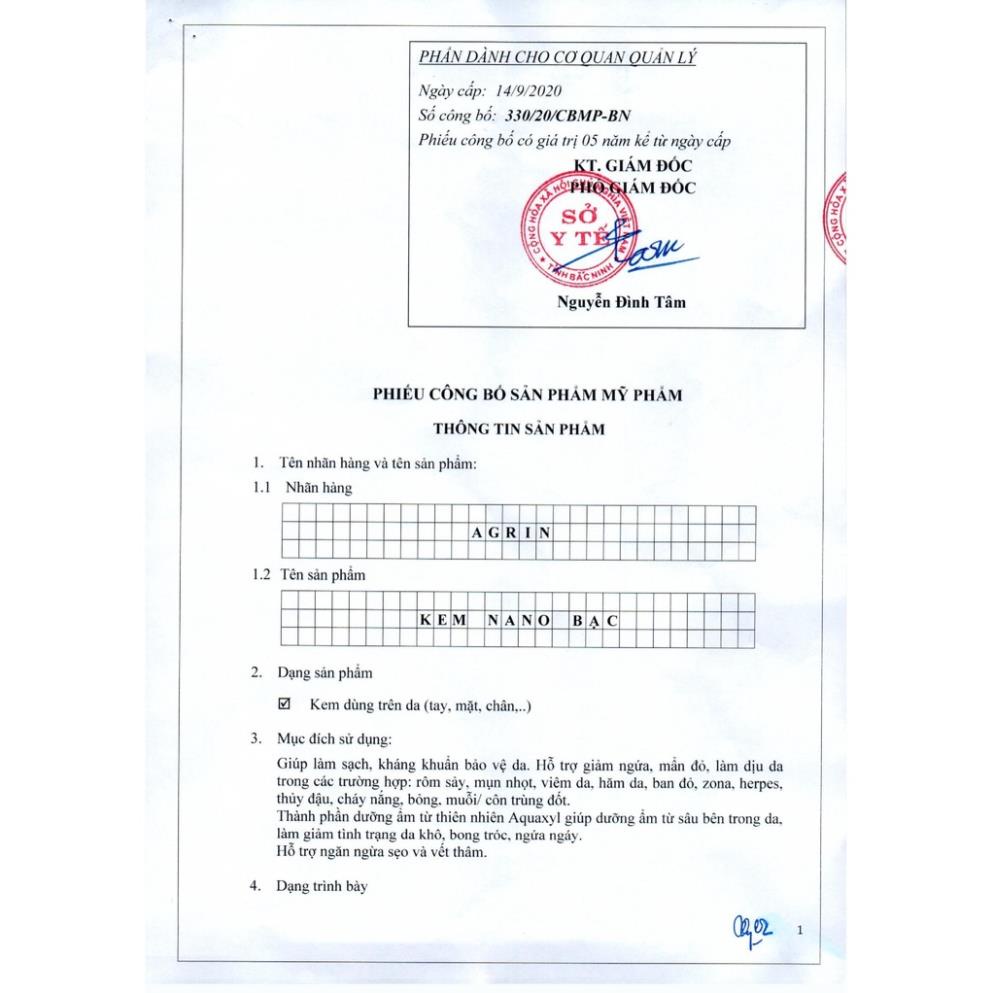 Kem Nano Bạc Agrin  - Hỗ trợ giảm ngứa, mẩn đỏ, làm dịu da, viêm da, hăm da (25G)