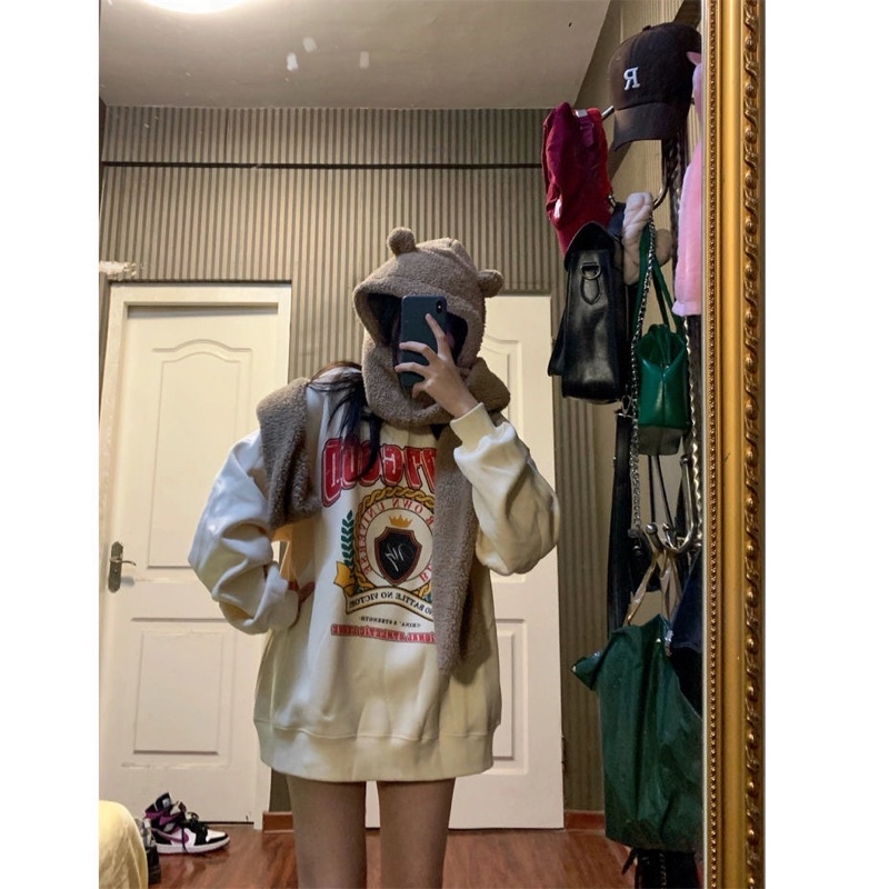 Áo sweater nỉ bông chi tiết in phong cách hàn