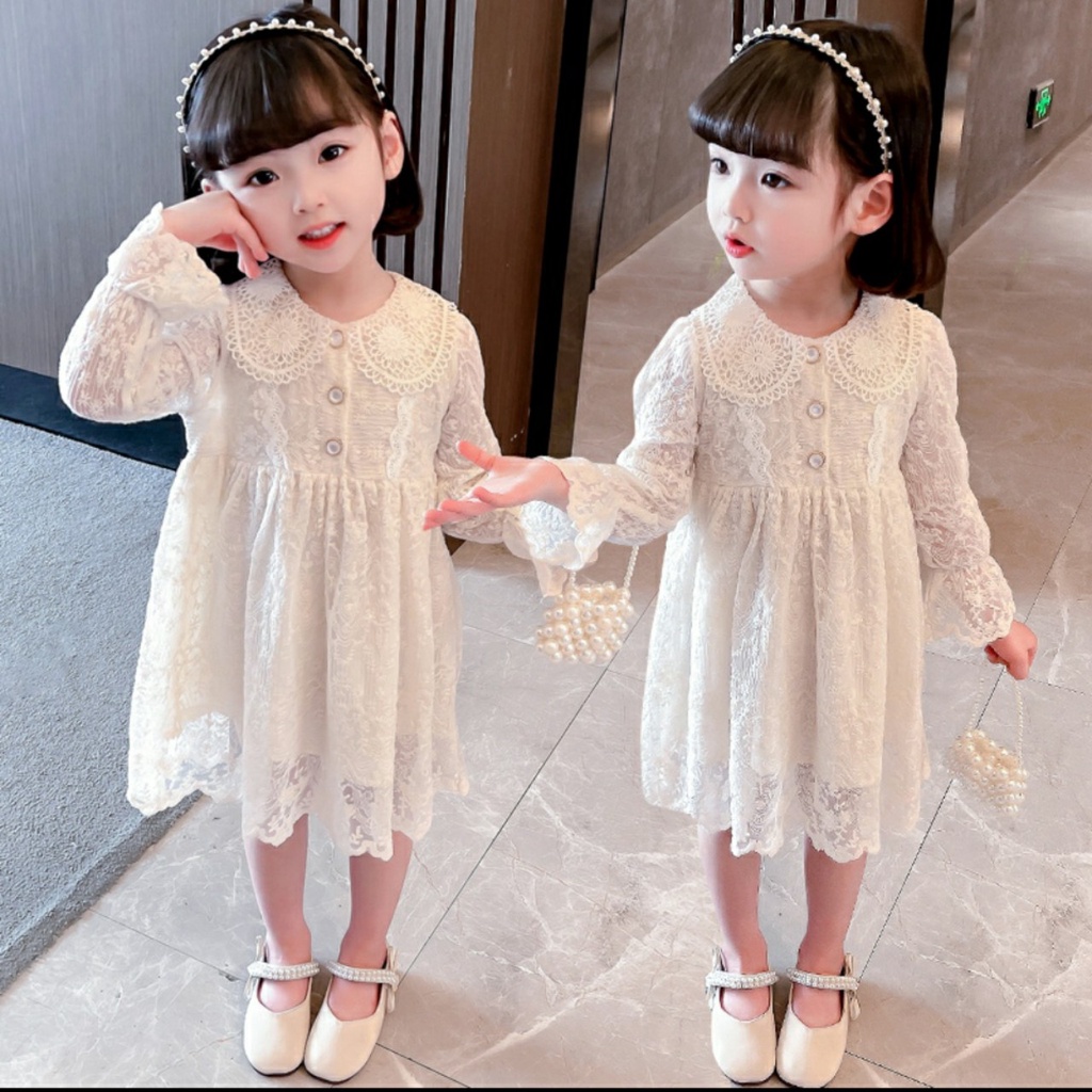 Váy bé gái ren hoa mềm cao cấp dài tay cho bé từ 8kg đến 20kg