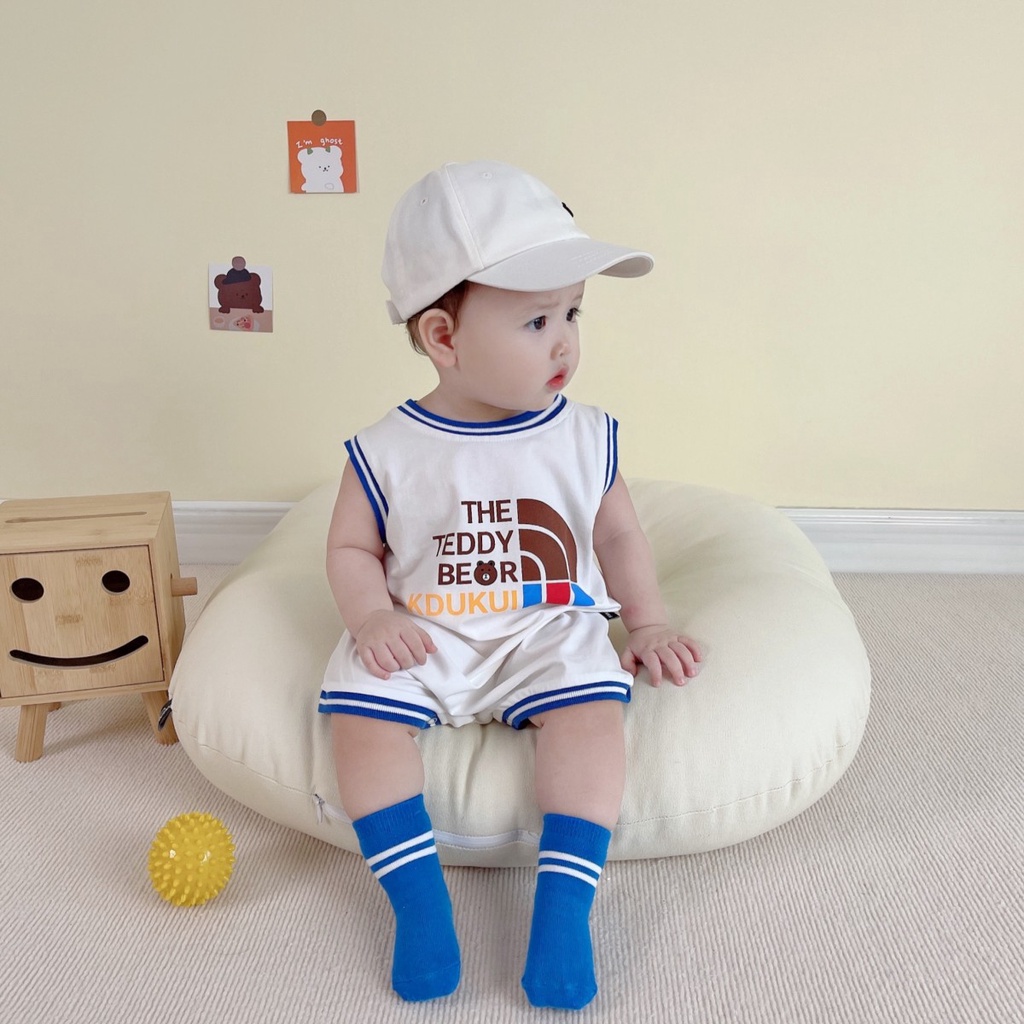 Bộ Áo Liền Quần Không Tay Bằng Vải Cotton In Hoạt Hình Dành Cho Bé Trai Gái 0-24 Tháng Tuổi