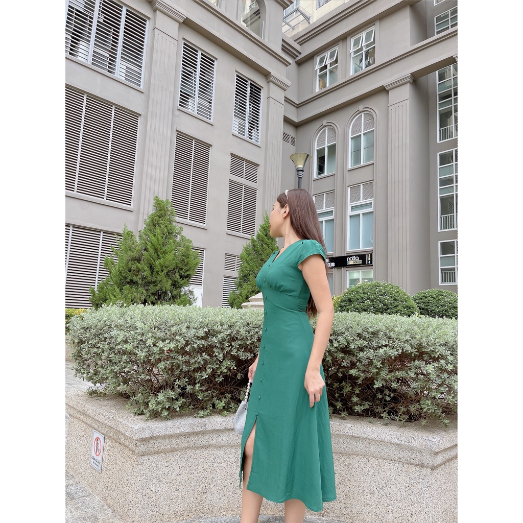 Đầm công sở cổ V hàng nút thanh lịch Odile C603 Cin House