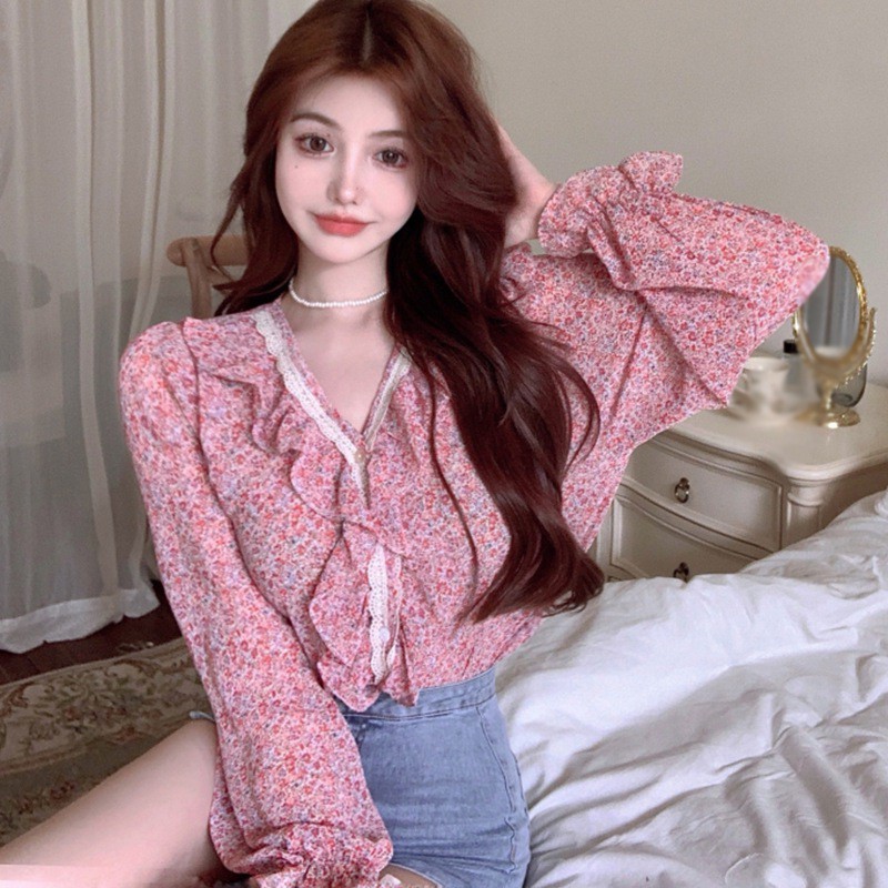Áo Kiểu Chất Chiffon Tay Dài Phối Ren Hoa Thời Trang Mùa Hè Cho Phái Nữ