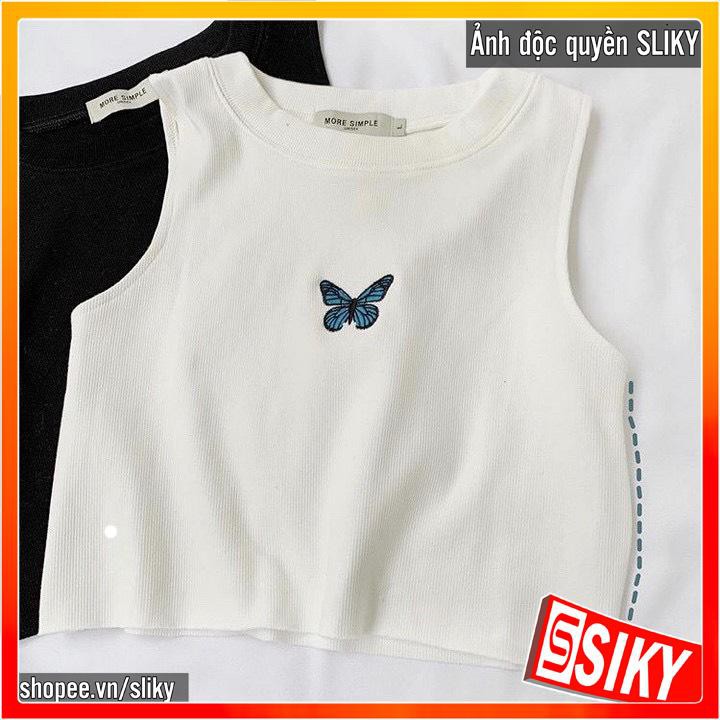 Áo Thun Croptop 3 Lỗ Thêu Bướm Siêu Xinh ACRBB3LO006-Sliky | BigBuy360 - bigbuy360.vn