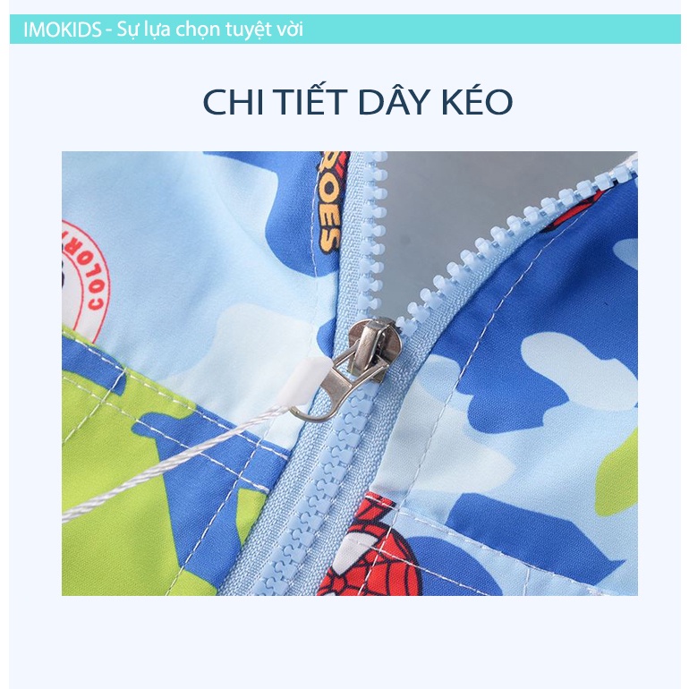 Áo khoác gió bé trai Ravedye Bear 11-23kg áo khoác dù trẻ em 2 lớp chất Poly chống thấm nước nhẹ kín gió có nón có lót