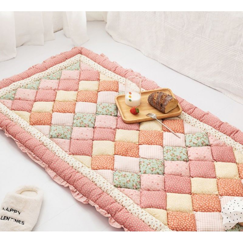 Đệm ghế quilting phong cách Hàn hoạ tiết hoa nhí vintage decor phòng cửa sổ thảm lót sàn gỗ cotton lenhome retro kiểu âu