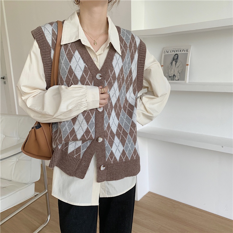 SUXI Áo Len Không Tay Cổ Chữ V Thời Trang Hàn Quốc Cho Nữ