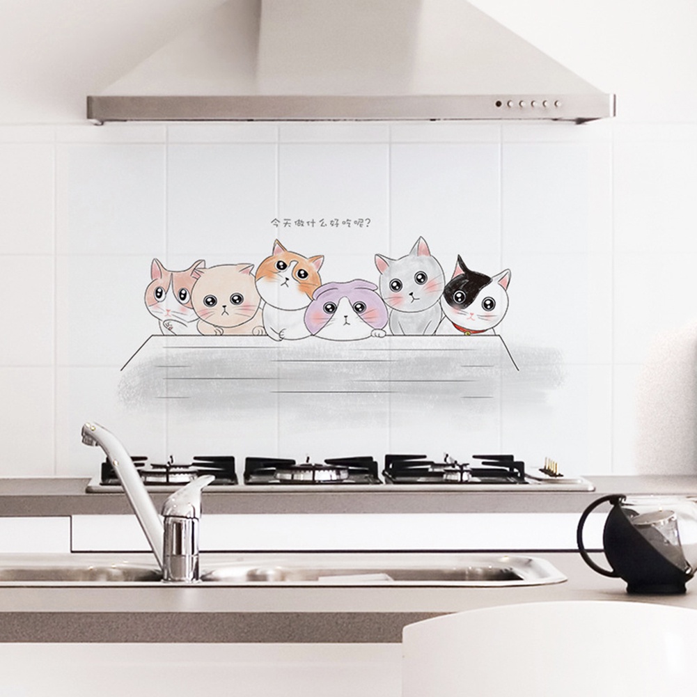 Miếng Dán Tường Trang Trí Hình Mèo Dễ Thương Chịu Nhiệt Chống Dầu Cho Nhà Bếp / Phòng Tắm