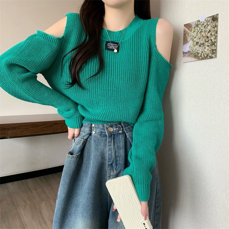 Áo sweater COZOKC dệt kim tay dài hở vai thời trang quyến rũ cho nữ