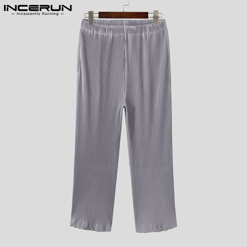 Quần dài INCERUN ống đứng dáng rộng thiết kế đơn giản phong cách cổ điển hợp thời trang cho nam