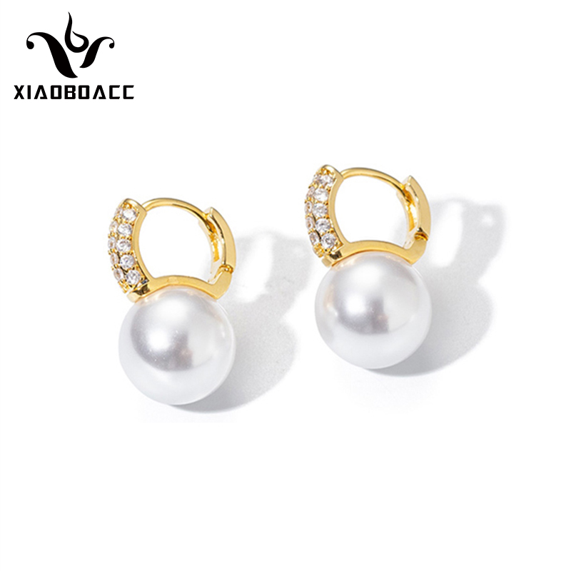 XiaoboACC Khuyên Tai Chốt Xỏ Mạ Bạc 925 Đính Đá Zircon Nhỏ Và Hạt Ngọc Trai Nhân Tạo Phong Cách Hàn Quốc Thời Trang