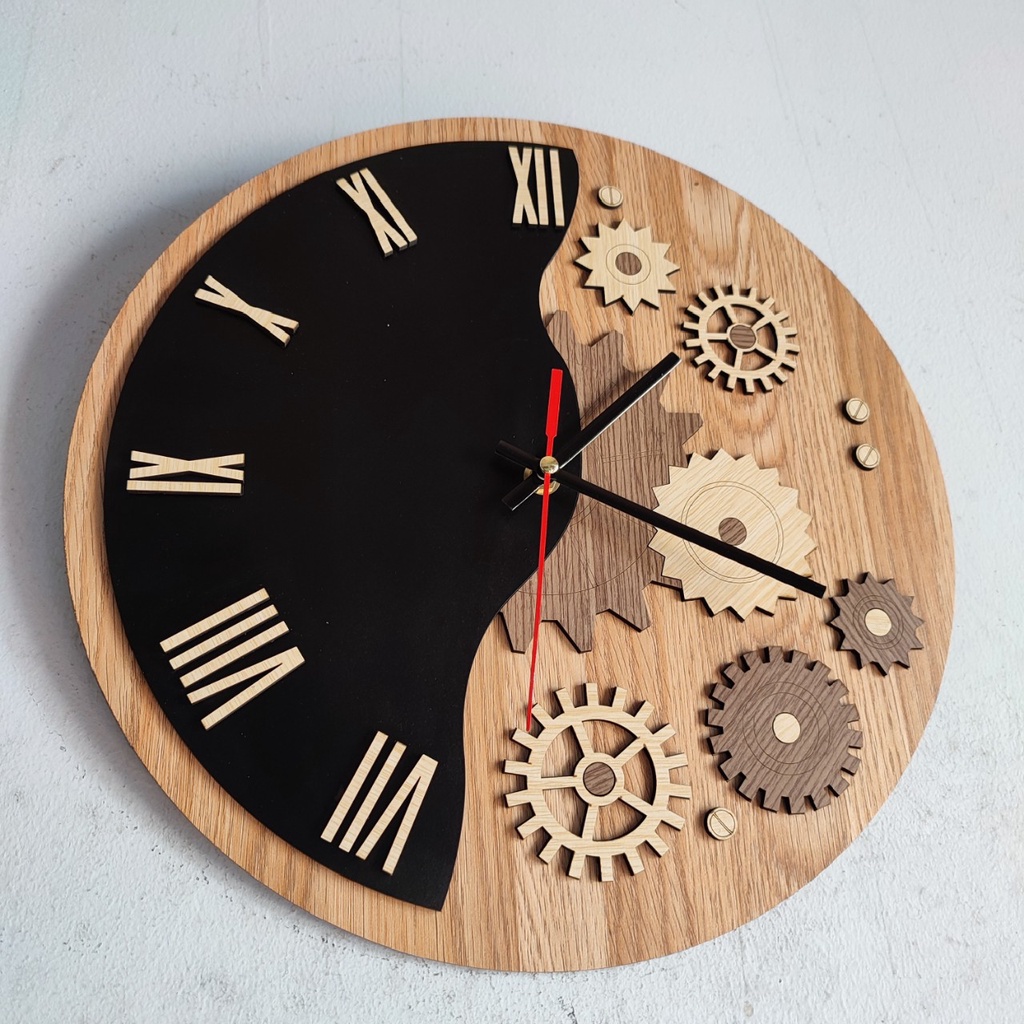 Đồng hồ treo tường gỗ đồng hồ trang trí chất liệu gỗ máy kim thiết kế in theo yêu cầu decor trang trí nhà và quán cafe