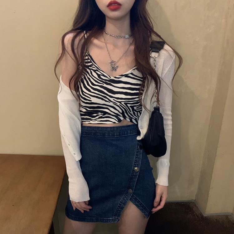 COZOK Áo Tank Top Sát Nách Form Ôm Họa Tiết Ngựa Vằn Phong Cách Hàn Quốc