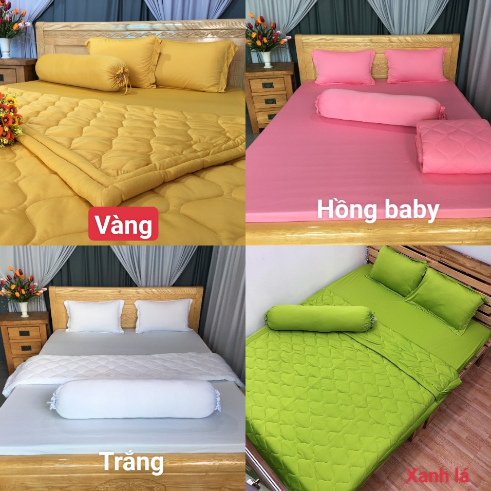 Bộ Drap Thun Lạnh Màu Trơn Cao Cấp Combo 4 Món ( 1 drap bo thun + 2 vỏ gối nằm + 1 vỏ gối ôm)