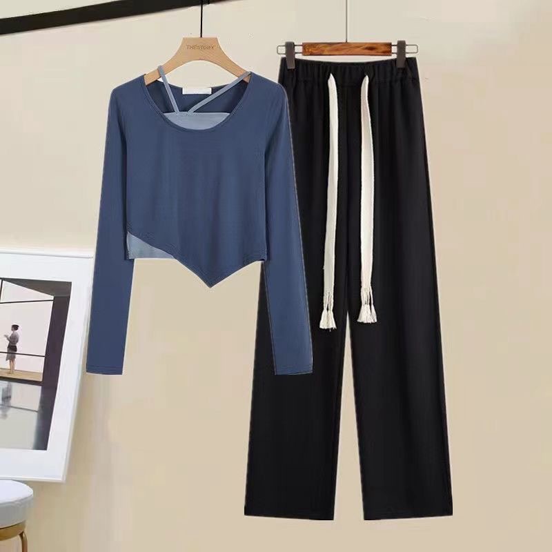 Bộ đồ MMIOT gồm áo thun dài tay và quần ống rộng thời trang Hàn Quốc dành cho nữ