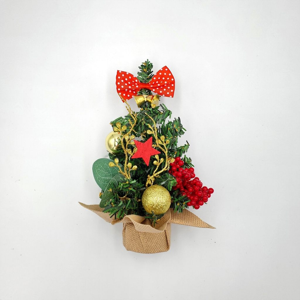 Cây Thông Nhí Để Bàn TMN04 Trang Trí Giáng Sinh Nơ Chấm Bi 20cm