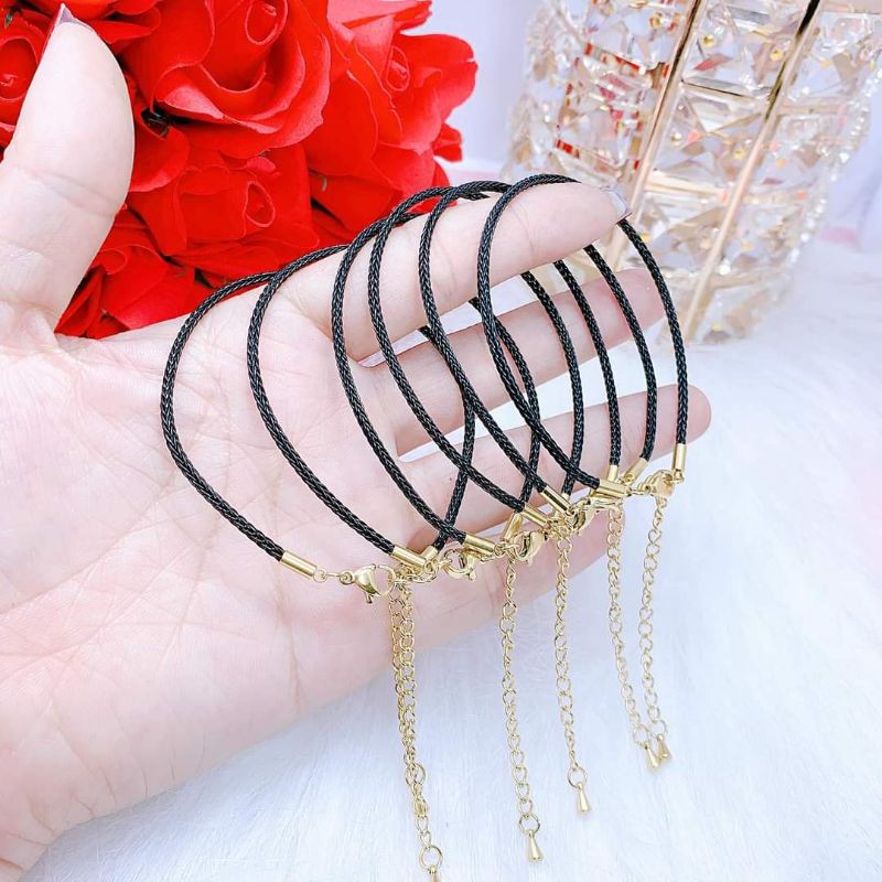 Vòng tay dây cáp xỏ charm lu thống đá phong thủy 2mm