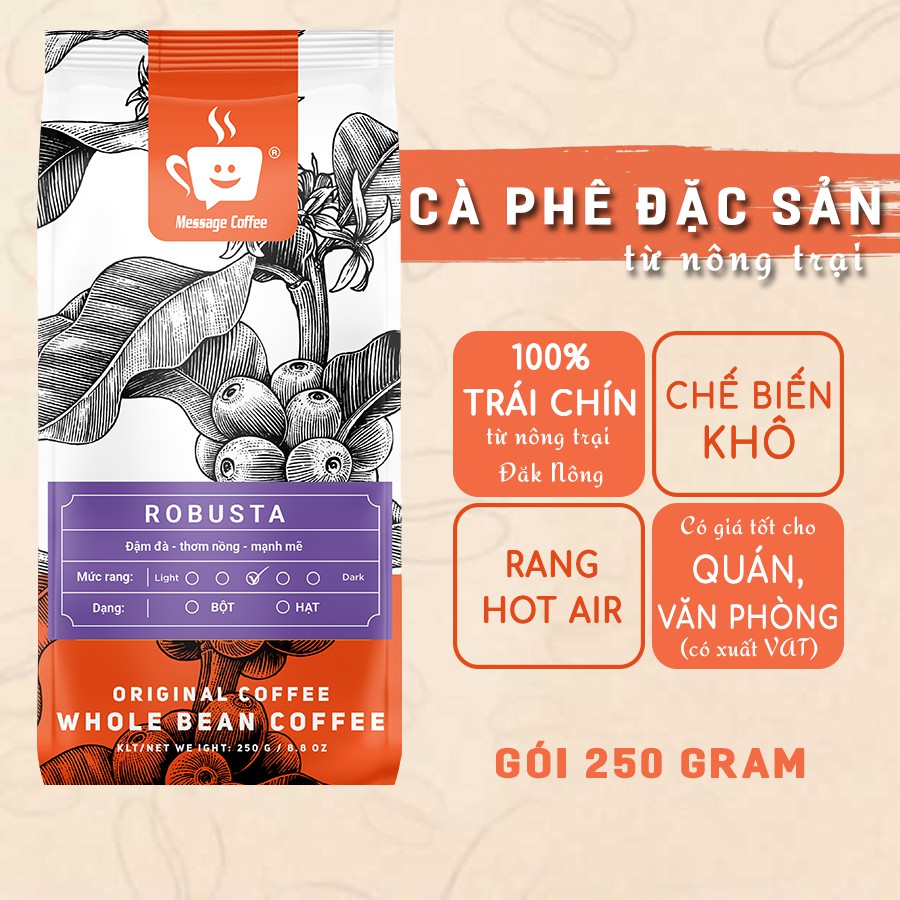 [GÓI 250Gram] Cà phê ROBUSTA nguyên chất rang mộc 100% pha phin vị đắng đậm thơm nồng truyền thống từ Message Coffee | BigBuy360 - bigbuy360.vn