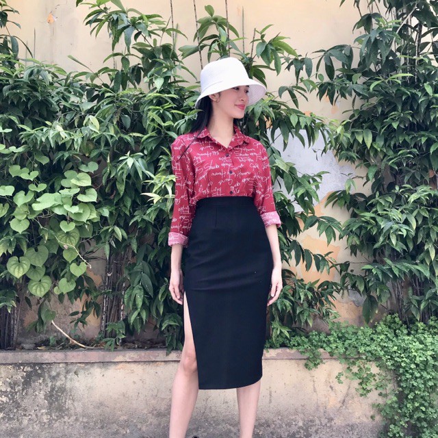 Chân váy công sở dài bigsize xẻ tà màu đen dài 70cm [size từ 48-85kg] | BigBuy360 - bigbuy360.vn