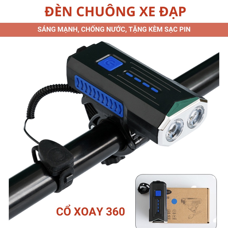 Đèn Xe Đạp Thể Thao Siêu Sáng Có Còi To Nhiều Chế Độ Còi Đèn Led T6 Chống Nước Sạc USB Chống Nước Tặng Kèm Sạc Usb