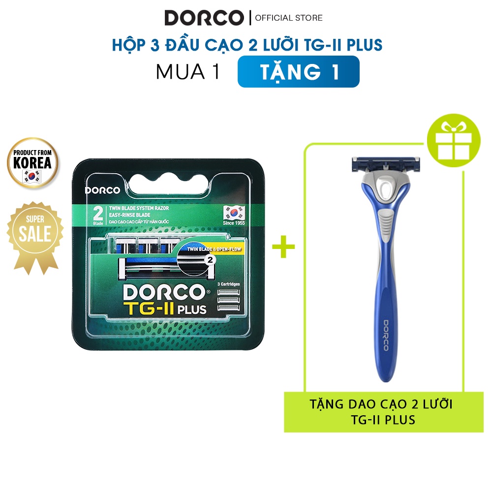 Hộp 3 Đầu Dao Cạo 2 Lưỡi Và Hộp Quà Tặng Cán Dao Cạo Râu 2 Lưỡi Dorco TG-II Plus