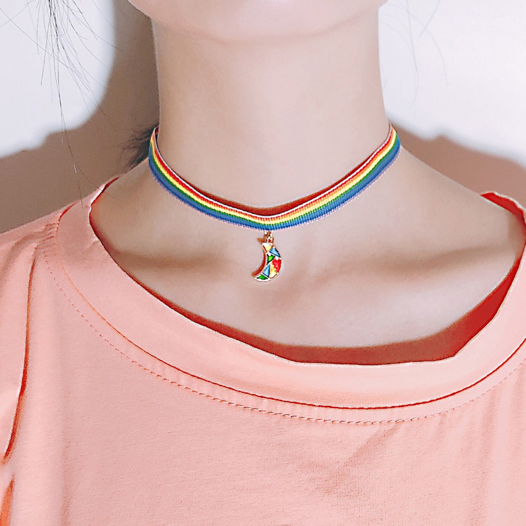 [Mã FAJGT8 giảm 15% đơn 99K] Vòng Tay Cầu Vồng Kiêm Choker Kèm Charm Mặt Trăng Mặt Cười Unisex Cá Tính | BigBuy360 - bigbuy360.vn