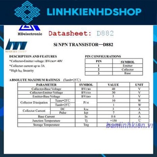 D882 TO126 TRANS NPN 3A 30V (DIP) 5 chiếc zin