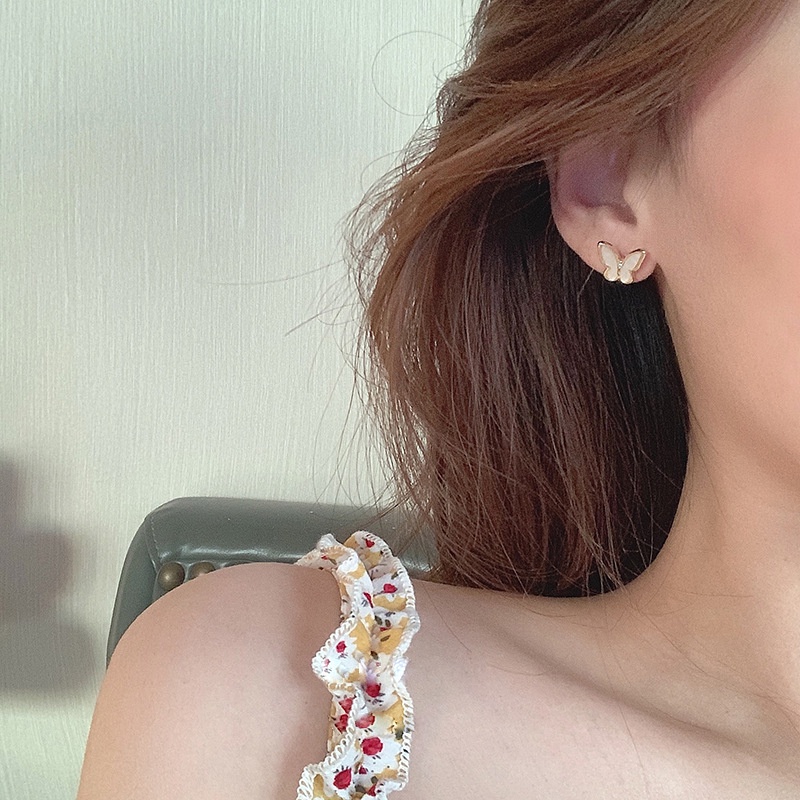 Bông Tai Mạ Bạc 925 Hình Bướm Phong Cách Hàn Quốc Đơn Giản Thời Trang Cho Nữ