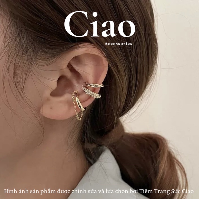 [NEW ITEMS] Set 3 khuyên vành tai/ kẹp vành tai mạ bạc không xỏ lỗ thiết kế trendy đính đá mã 21 Ciao accessories